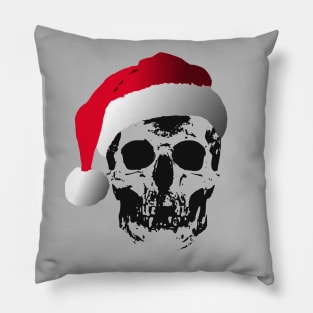 Funny Gothic Skull In Santa Claus Hat Distressed Pillow