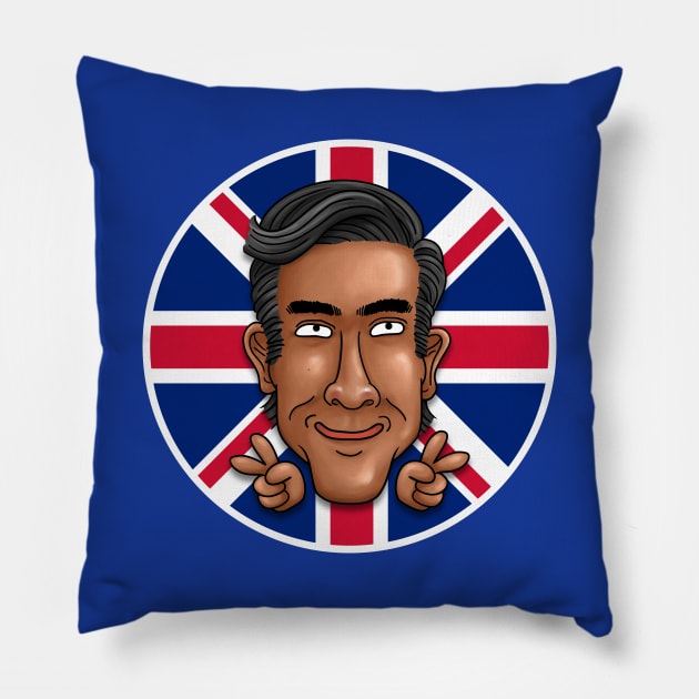 Rishi Sunak Victory Sign British Flag Pillow by Takeda_Art