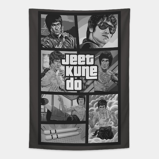 Bruce Lee GTA black and white Tapestry by Millionaire Merch