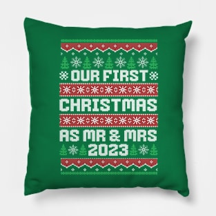 Our First Christmas as Mr & Mrs Ugly Sweater 2023 Pillow