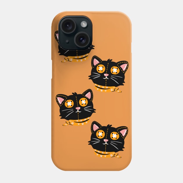 Black cat button eyes with orange scarf, Halloween pattern Phone Case by LePetitShadow