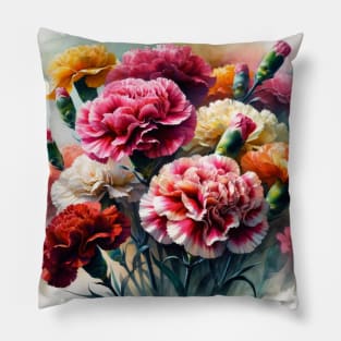 Vibrant Carnations Decor - Watercolor Flower Pillow