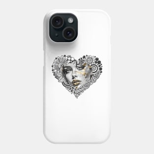 Golden Impasto Reflections: Abstract Portrait-- An artistic depiction of a striking girl's face in a close-up pencil sketch Phone Case