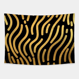 Black Gold colored abstract lines pattern Tapestry