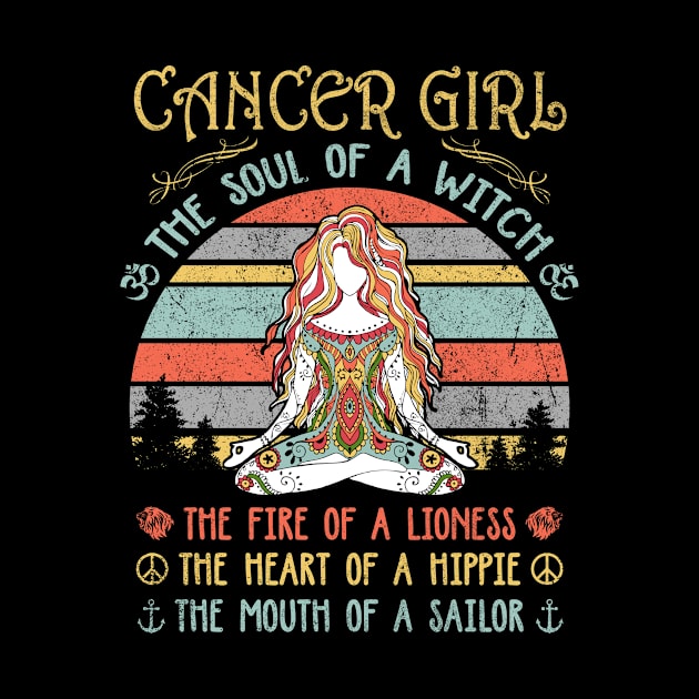 Cancer Girl The Soul Of A Witch Vintage Yoga Cancer Girl Birthday Gift by Presnall