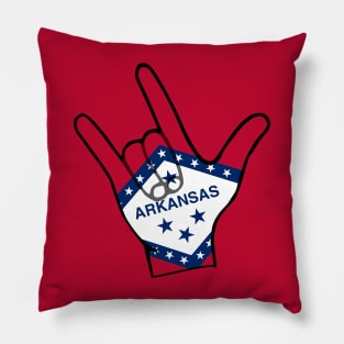 American Sign Language "I love you" symbol with Arkansas Flag Pillow