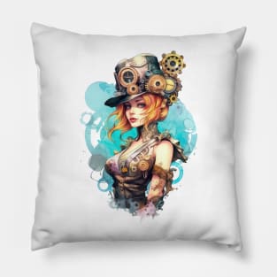 Watercolor Steampunk Girl #1 Pillow