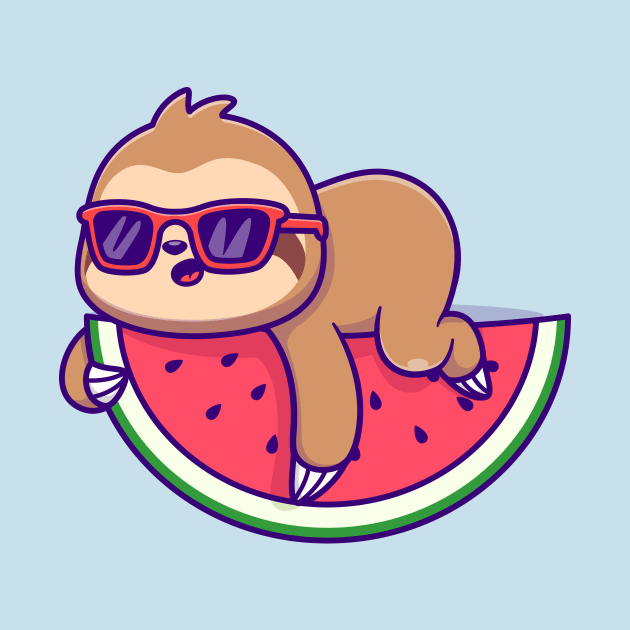 Cute Sloth Laying On Watermelon With Glasses Cartoon by Catalyst Labs