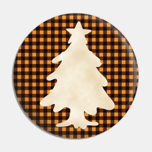 Christmas tree silhouette over a black and orange tile pattern Pin
