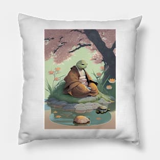 Meditating Turtle Monk Pillow