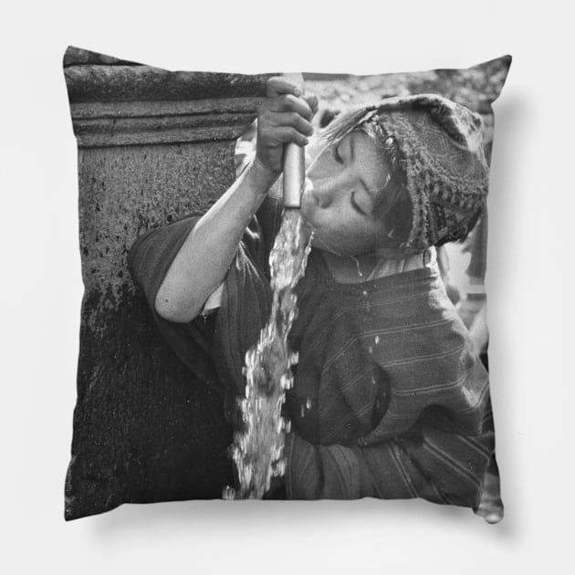 Girl Drinking water in Peru Pillow by In Memory of Jerry Frank