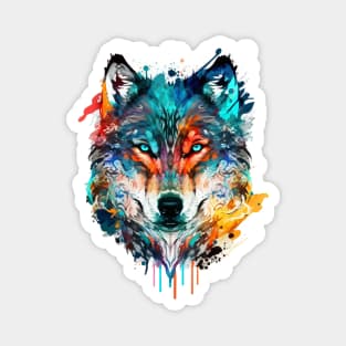 Colorful wolf face art Magnet