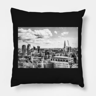 London City Canary Wharf Aerial View Black And White Pillow