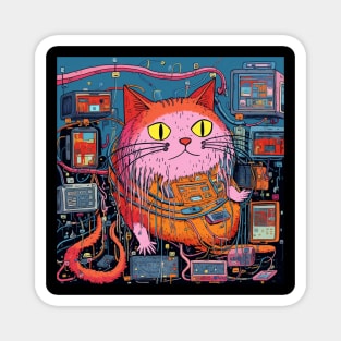 Futuristic Cyber  Cat Magnet