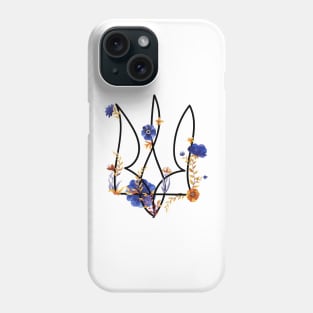 Ukrainian trident with watercolor flowers Phone Case