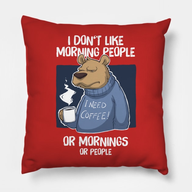 Morning Coffee Bear Grumpy v1 Pillow by MBGraphiX