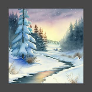 Chritsmas Snow Winter Watercolor Landscapes series 14 T-Shirt