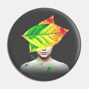 Falling autumn leaves head portrait Pin