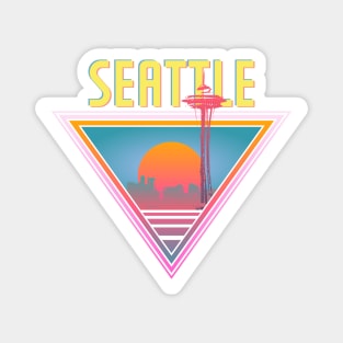 Seattle City Skyline Silhouette Sunrise Retro 80's / 90's Vaporwave Aesthetics - Bright Vintage Design For Sunny Summer Days Magnet