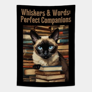 Whiskers & Words: Perfect Companions - Retro Siamese Cat Art Tapestry