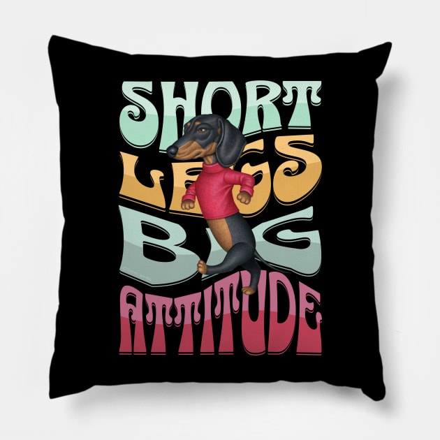 Cute Doxie Dog walking with attitude on Dachshund Short Legs Big Attitude Pillow by Danny Gordon Art