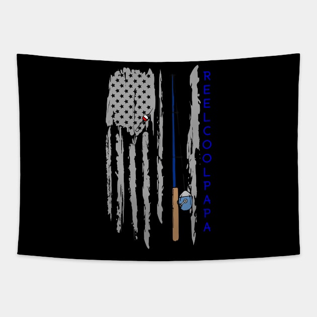 Reel Cool Papa USA American Flag Fishing Pole Tapestry by Carantined Chao$