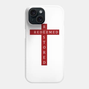 Redeemed and Restored by Jesus at The Cross - Red and White Word Art Phone Case