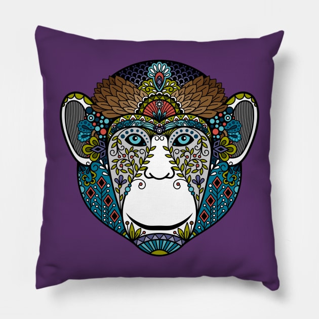 hipster monkey colorful Pillow by Mako Design 