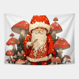 Santa Claus: Santa is the Mushroom (Amanita Muscaria Mushroom) on a light (Knocked Out) background Tapestry