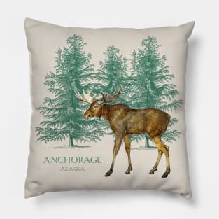 Anchorage Alaska Moose Lovers Trees Vintage-Look Souvenir Pillow