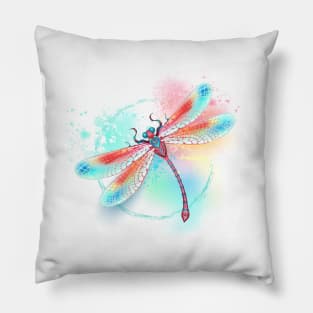 Red dragonfly on watercolor background Pillow