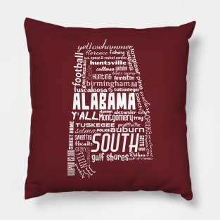 Alabama State Pride Word Cloud - White Pillow