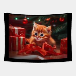 Cute ginger kitten on Christmas Eve Tapestry