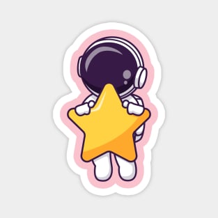 Cute Astronaut Flying With Star Cartoon Magnet