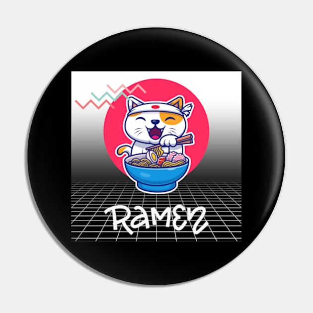 Outrun-Ramen 80s Cat Pin by 80snerd