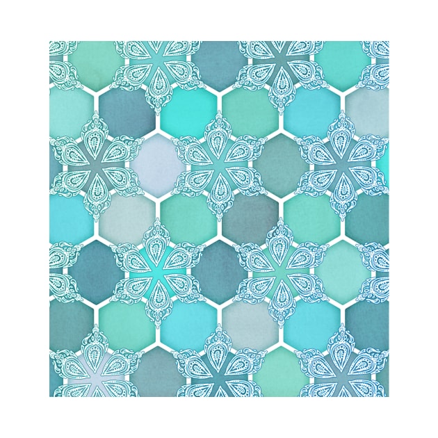 Frozen Mint Honeycomb - Doodle Hexagon Pattern by micklyn