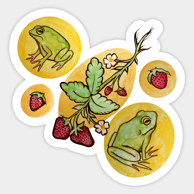 Frogs and Strawberries - Frogs - Sticker