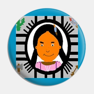 Native American Artwork Illustration on Blue Background Pin