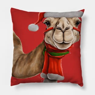 Adorable Cute Camel Wearing Santa Hat Christmas v2 Pillow