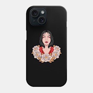 JAPANESE WOMEN GIRL WITH FLOWER ILLUSTRATION Phone Case