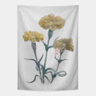 watercolor and sumiE ink yellow carnations Tapestry