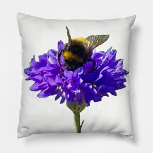 Bumblebee on a Blue Cornflower Pillow