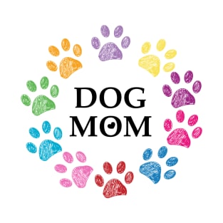 Colorful paw prints with Dog Mom text T-Shirt