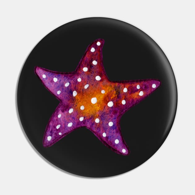 Purple and Orange Starfish Watercolor Pin by dragonstarart