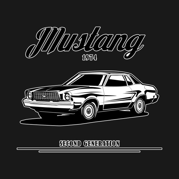 Ford Mustang second generation 1974 vintage cobra pony GT  illustration graphics by ASAKDESIGNS