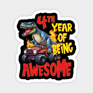 4th Year of Being Awesome 4yr Birthday Truck Dinosaur Boy Girl 4 Years Old Magnet