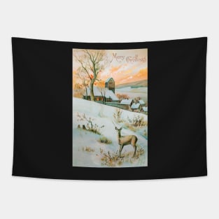 Retro Country Winter Scene Tapestry