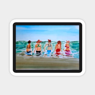 Girls at Beach Watercolor Painting Magnet