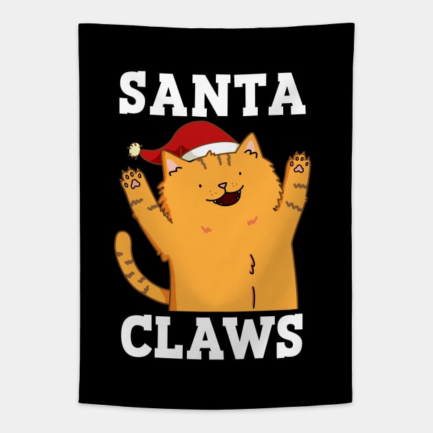 Santa Claws Cute Christmas Cat Pun Tapestry by punnybone