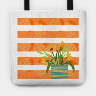 Stripe flowers and leaves Tote